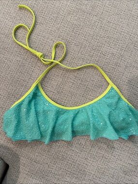 Victoria's Secret Aqua Teal Bikini Top with Neon Yellow Trim